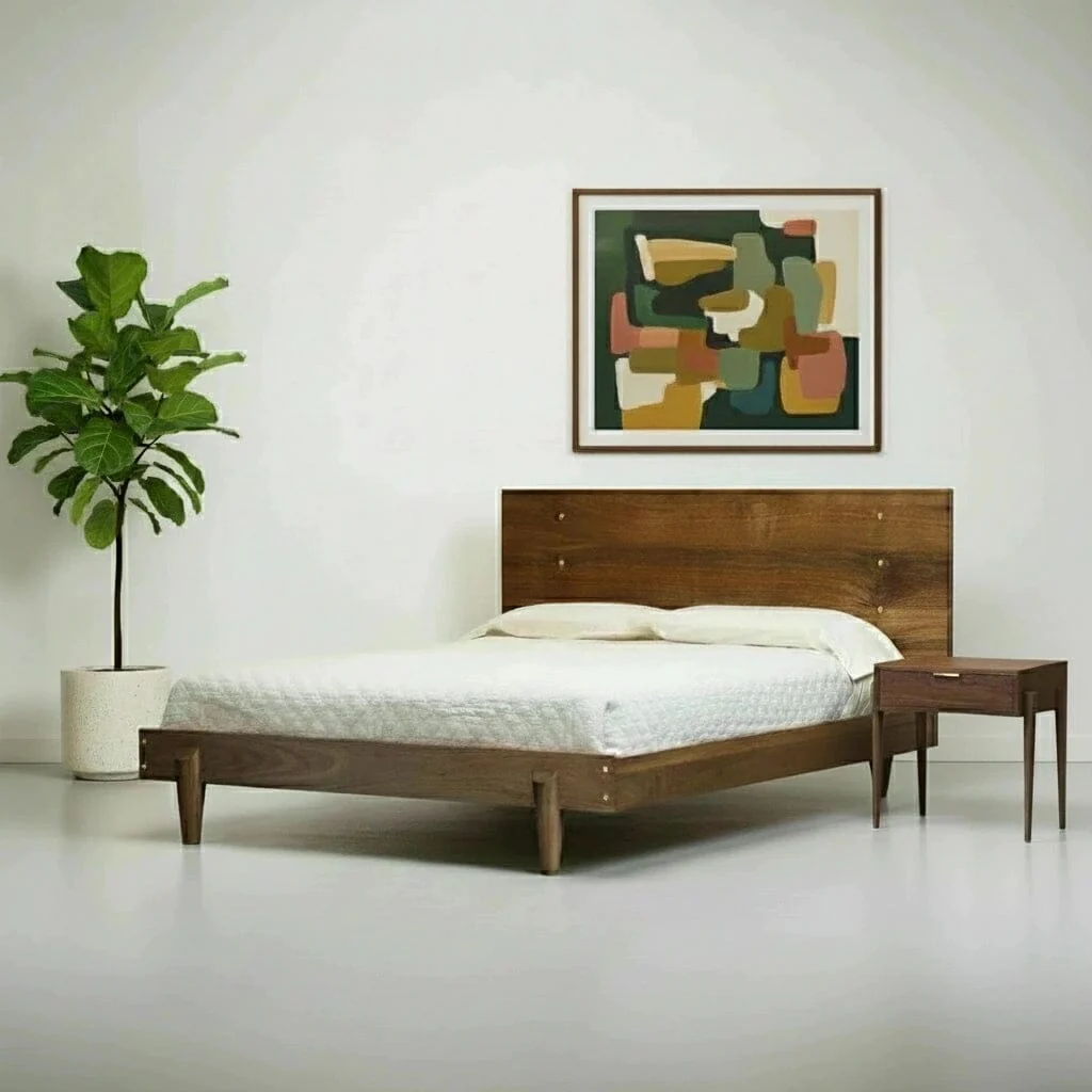 Apollo Platform Bed - Solid Wood Modern Bed Frame Walnut - Image 2