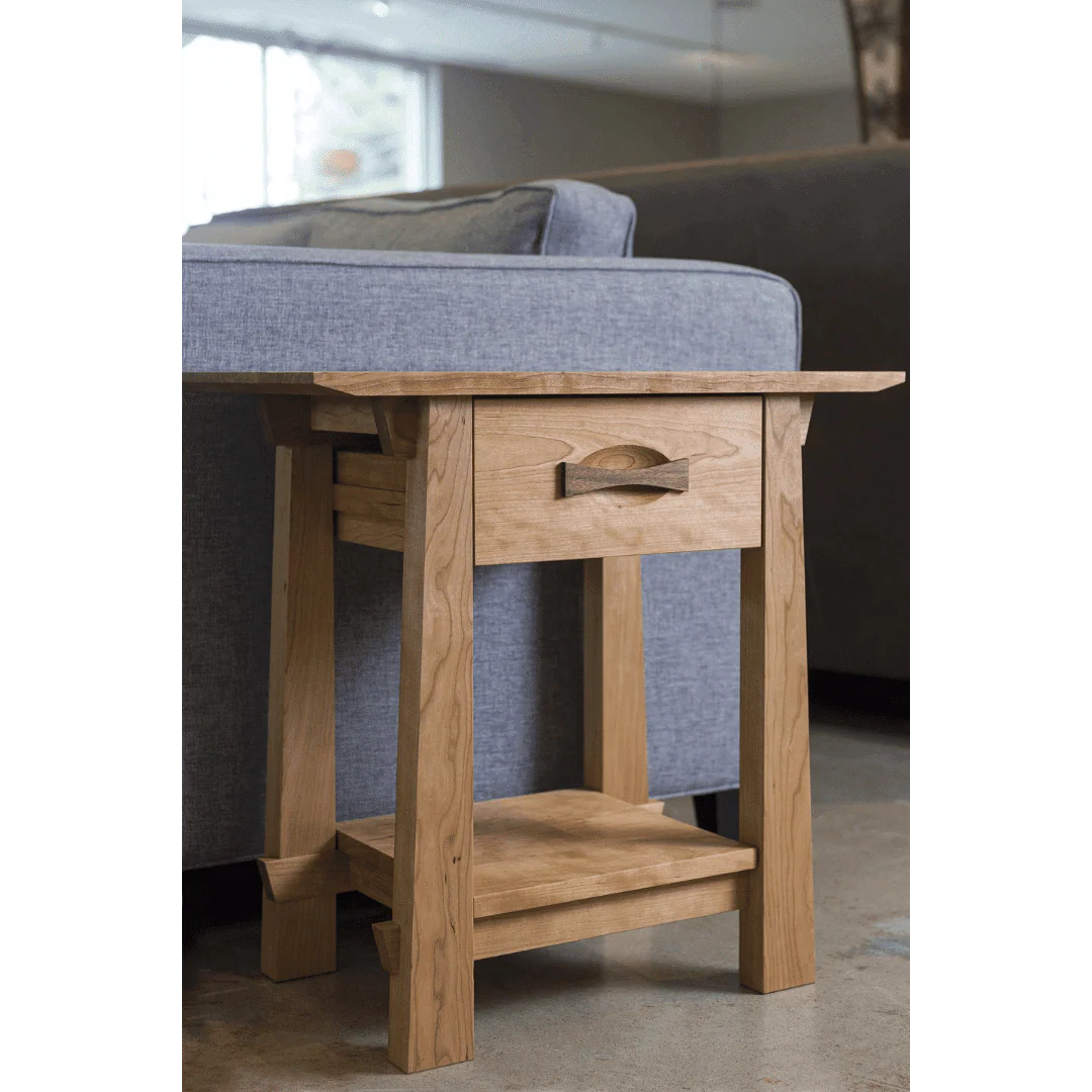 Enso Side Table With Drawer Solid Wood Handmade Organic- Cherry - Image 3