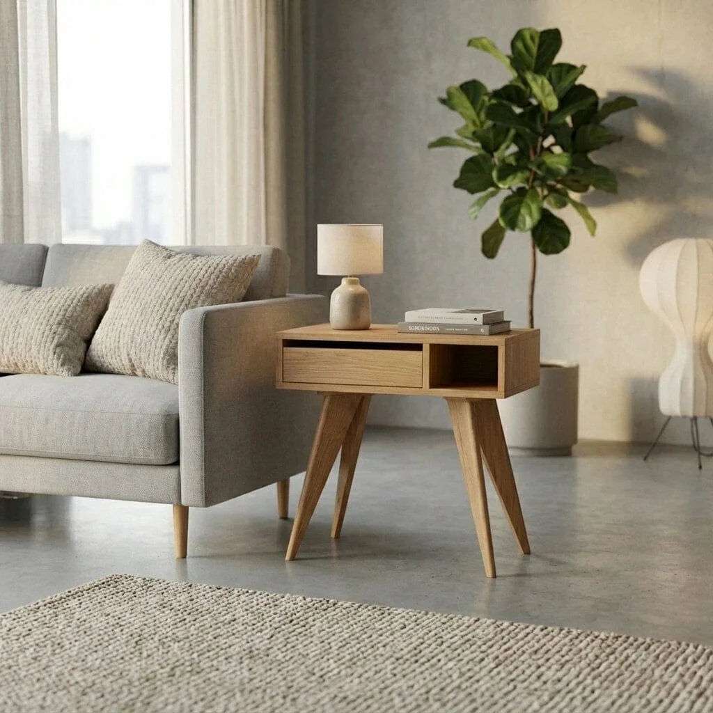 Mid-Century Modern Side Table - White Oak - Image 2