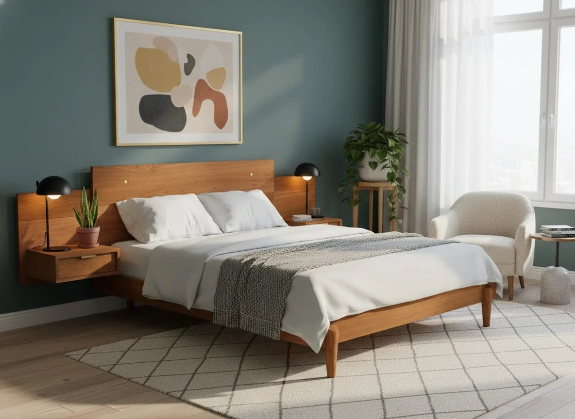 Apollo Platform Bed with Integrated Tables Cherry - Image 4